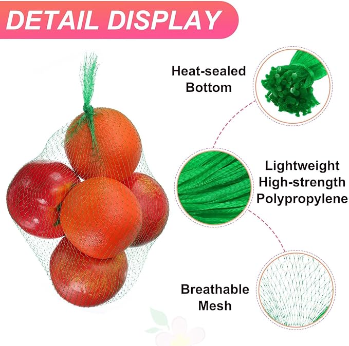 uxcell 100PCS Reusable Mesh Produce Bags, 15.7 Inches Egg Hatching Bags Washable Breathable Fruit Net Stretchable Mesh Netting Storage for Seafood Vegetable Onion Grocery Shopping, Green