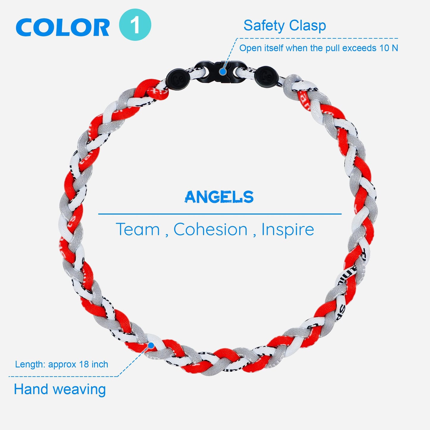 SUPBOMM 3 pcs Baseball Rope Necklaces, League Team Colors Braided Necklace, Baseball Team Gifts, Angels