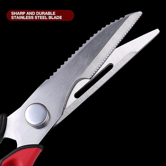 Kitchen Scissors All Purpose for Food, Heavy Duty Kitchen Shears that Come Apart, Sharp Stainless Steel Poultry Shears, Cooking Meat Scissors with Good Grips (Red)