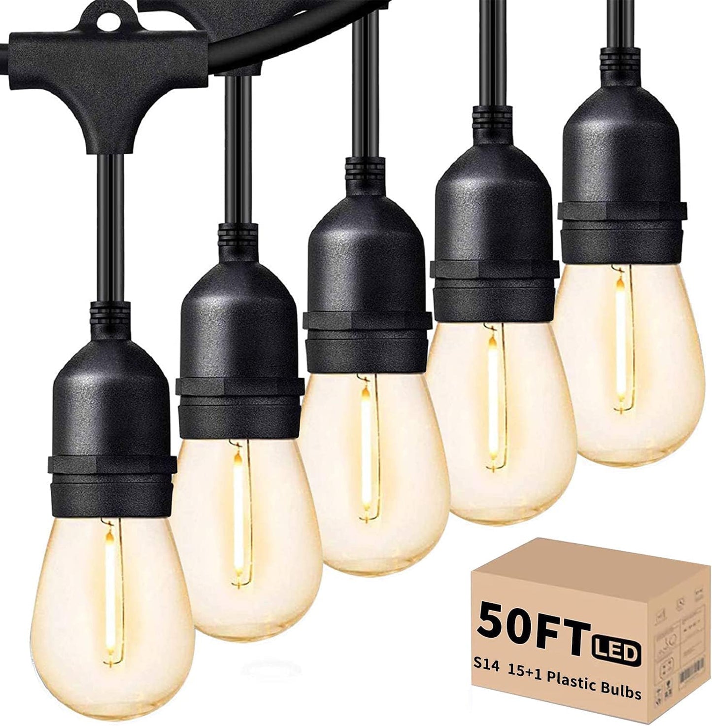 Svater Outdoor LED String Lights, 25FT, 9 Shatterproof Bulbs, Dimmable, IP65 Waterproof, Warm White, Model ILE26-1802508