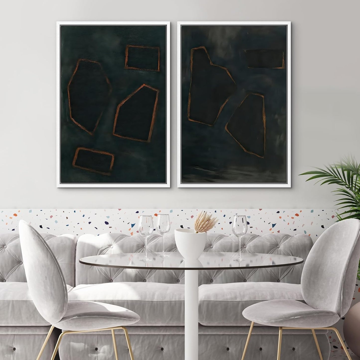 SIGNWIN Framed Wall Art Print Set Dark Geometric Abstract Modern Minimalist Shapes Illustrations Modern Art Rustic Relax/Calm Multicolor for Living Room, Bedroom, Office - 16"x24"x2 WHITE