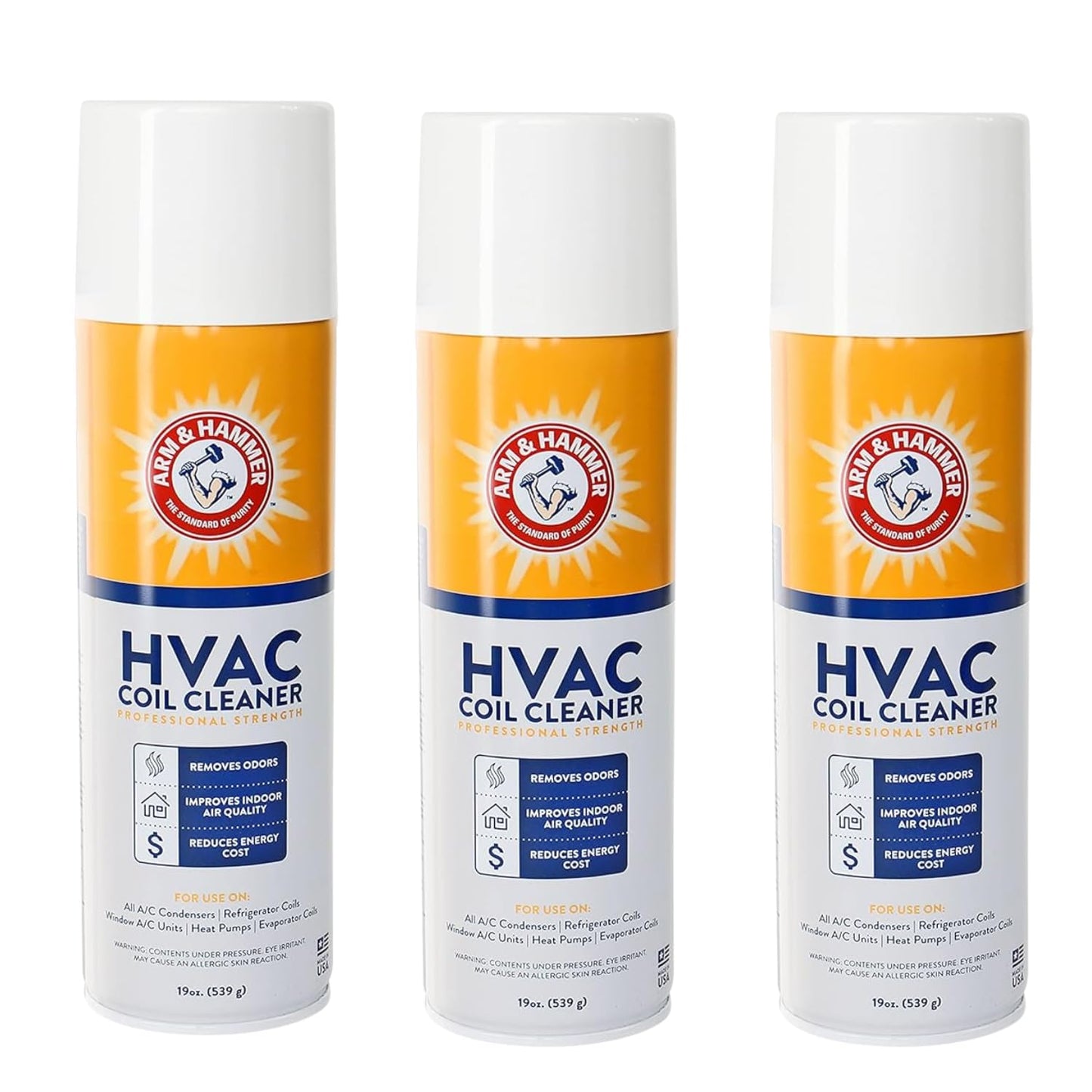 Arm & Hammer Biodegradable Hvac And Air Conditioner Coil Cleaner Foam Aerosol Spray, No Rinse, 19 Fl. Oz, Ahcc-19 3 Pack