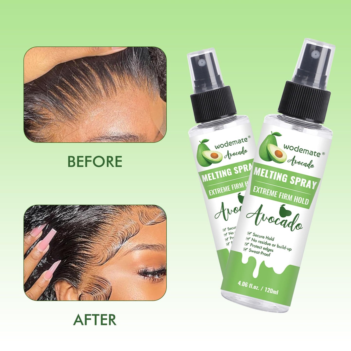 wodemate Lace Melting Spray for GlueLess Wigs, Extreme Hold Melting Spray Bond Adhesive for Lace Wigs, Strong Natural Finishing