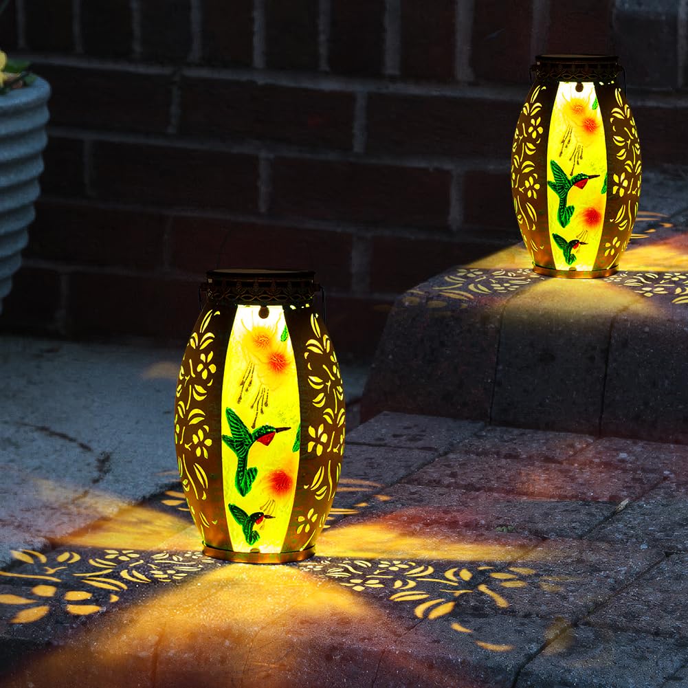 VEWOSTAR Solar Lanterns Outdoor Hummingbird Design, Waterproof Metal Hanging Lamp for Yard Garden Patio