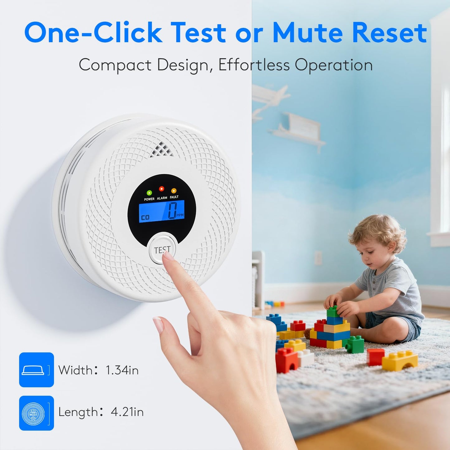 Smoke and Carbon Monoxide Detector 10 Year Battery Operated, LCD Display & Visual Alerts, Smoke and CO Detector for Home, Reliable Warning