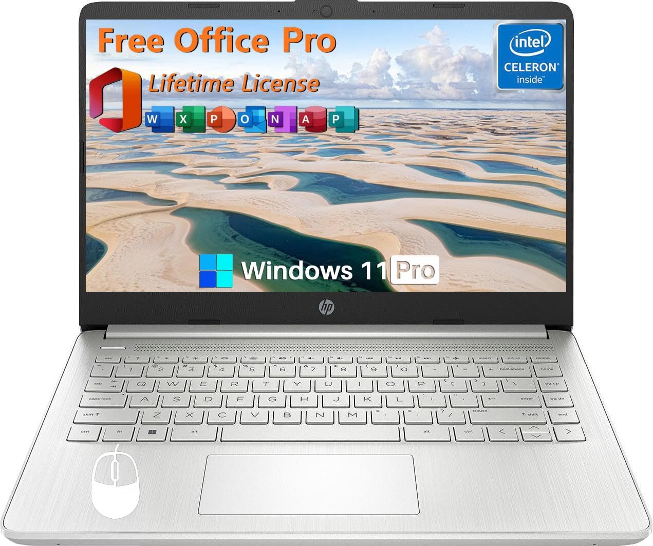 Hp 14 Inch Laptop Student Business, With Office Lifetime License & Windows 11 Pro, Intel Dual-Core N4120, 16Gb Ram, 384Gb Storag