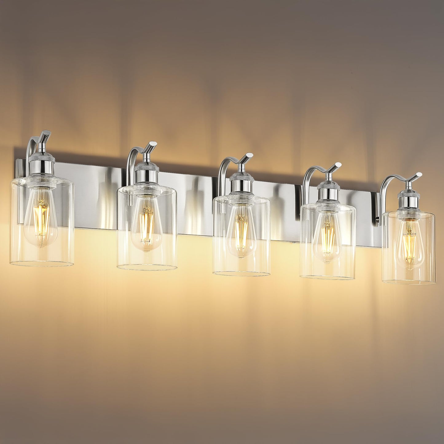 Jazava 5 Light Bathroom Vanity Light  Brushed Nickel Vanity Lights For Morden Bathroom Lighting Fixtures Over Mirror Wall Light Fixtures With Clear Glass Shade Zcvl01Bn-5