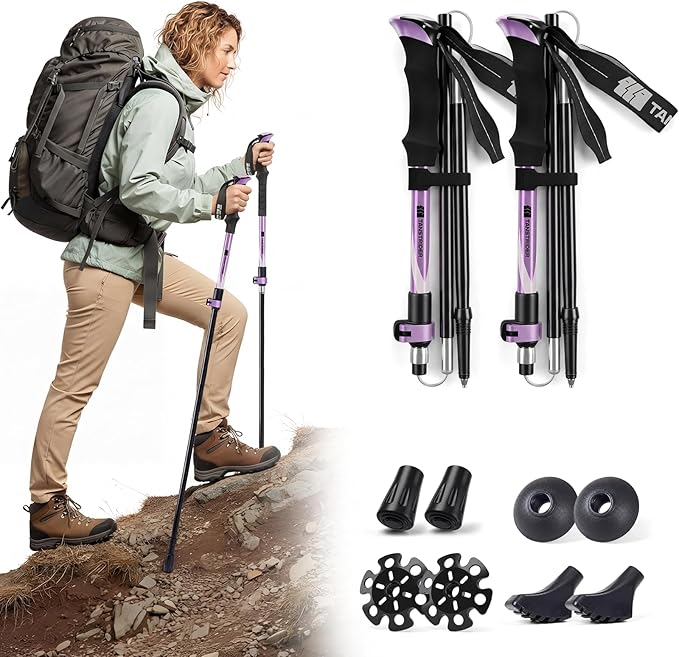 TANSTRIDER Collapsible Hiking Poles Folding Trekking Poles Walking Stick Lightweight Aluminum Hiking Gear with Metal Quick...