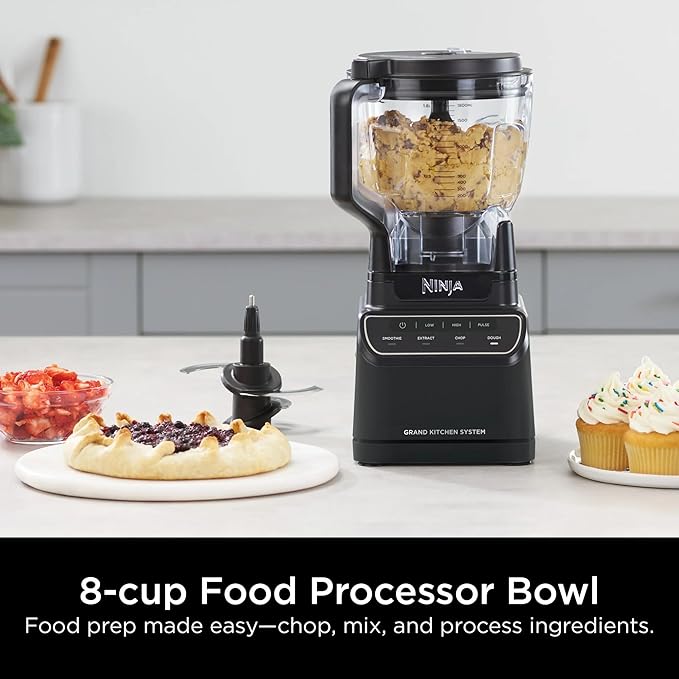Ninja Grand Kitchen System KS500, 1200-Watt Blender & Food Processor Combo, 72oz Pitcher, 8-Cup Processor Bowl, 18oz To-Go Cup, 4 Preset Programs for Smoothies, Extract, Dough & Chop, Black