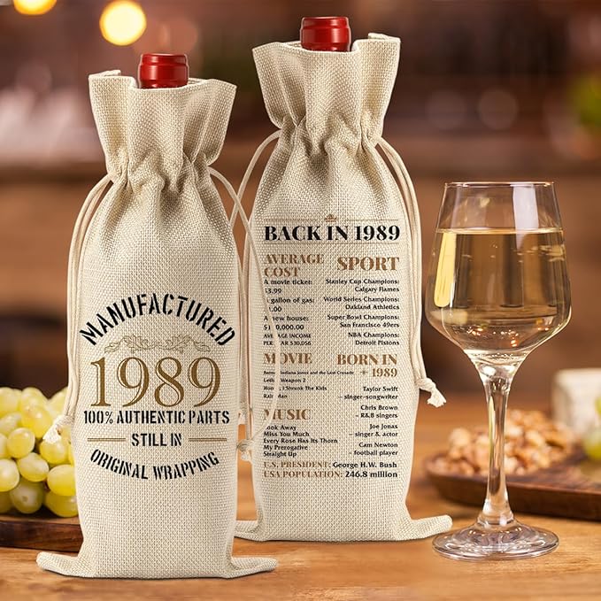 35th Birthday Decorations for Women,Vintage 35th Birthday Gifts for Women, 35 Year Old Gift Ideas for Mom Wife Him Her Friends, Happy 1989 35th Birthday Anniversary Wine Bag?Wine Gifts Wine Gift Bag