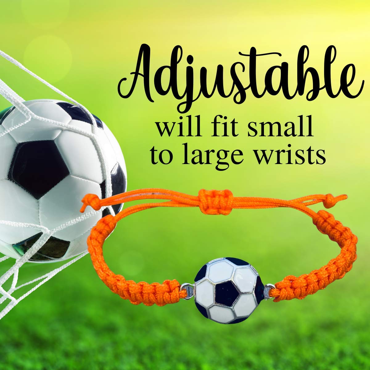 Soccer Bracelet, Soccer Jewelry, Adjustable Unisex Soccer Paracord Bracelets - Soccer Gift (Orange)
