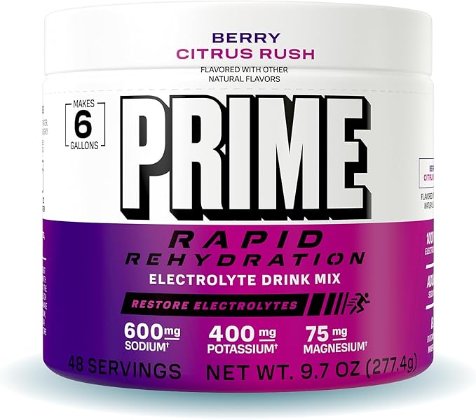 Prime Rapid Rehydration Electrolyte Powder, Berry Citrus Rush, Sugar Free Hydration Drink Mix with Sodium, Potassium, Magn...