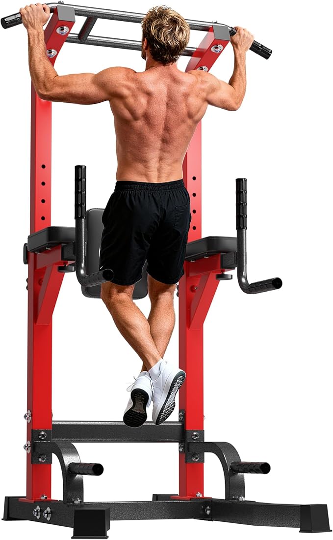 DlandHome Power Tower Pull Up Bar Station, Heavy Duty Adjustable Height for Home Gym Strength Training Equipment 330LBS We...