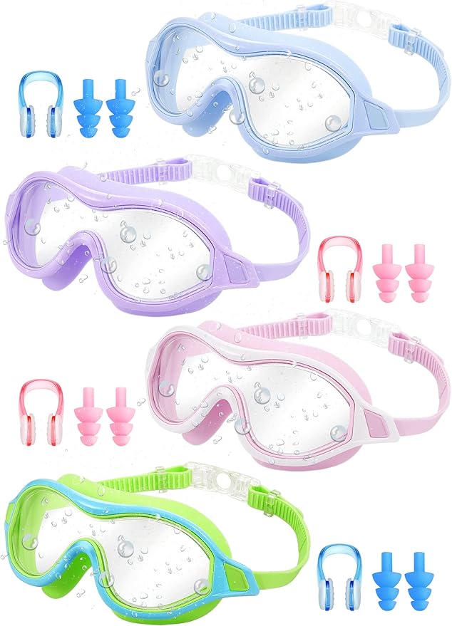 4 Packs Adult Swim Goggles Anti Fog UV Protection No Leak Pool Goggles Wide Vision Swimming Goggles with Soft Silicone Gas...