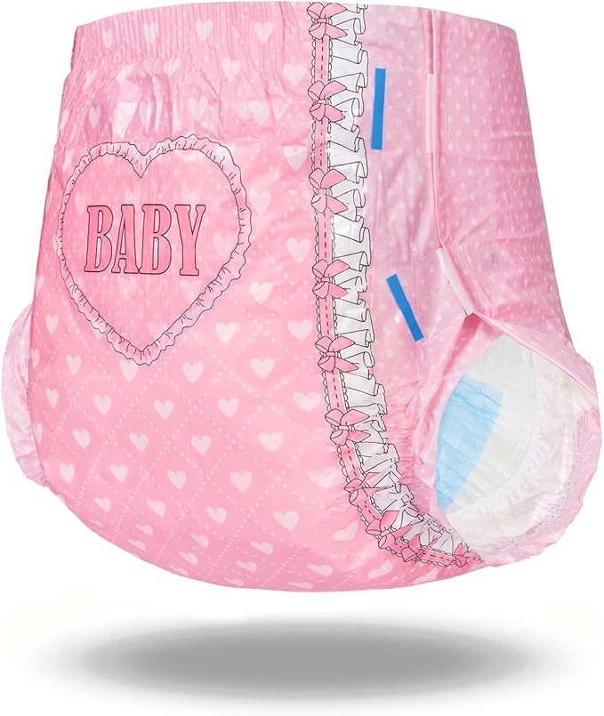 Littleforbig Printed Adult Brief Diapers 10 Pieces - Blushing Baby Pink(L)