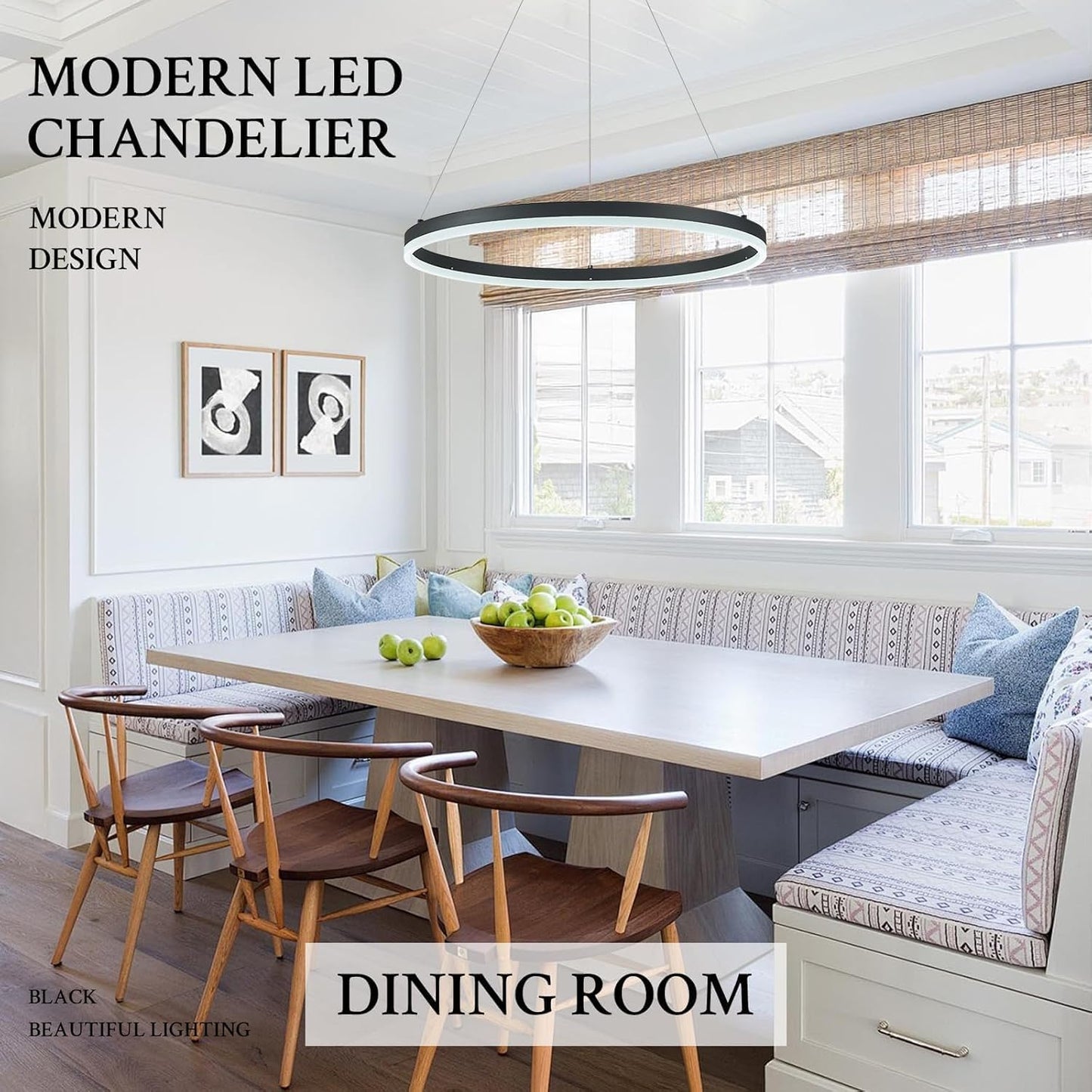 Sparklelf Modern Led Pendant Lighting 24 Ring Chandelier Black Dimmable Led Chandelier For Dining Room 36W Adjustable Pendant Light Fixture For Living Room Bedroom Home Office Foyer  3000-6500K
