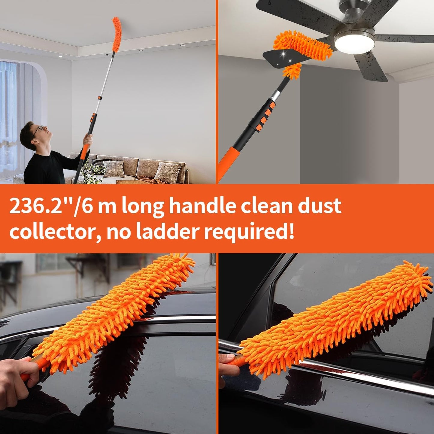 PMMJ Light Bulb Changer for High Ceilings with 26FT Reach, Telescopic Extension Pole for High Ceilings and Recessed Lights (5-20FT) with Baskets, Suction Cup and Duster