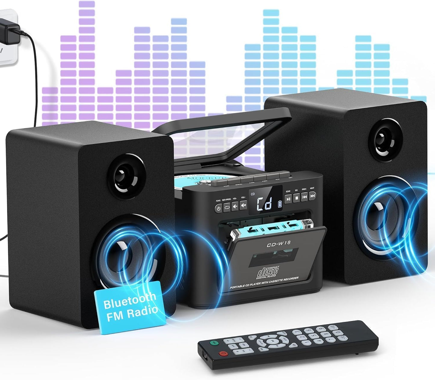 Greadio Stereo System For Home With Boombox Cd And Cassette Player Combo, 40W Home Stereo System With Bluetooth, Fm Radio/Usb/Tf