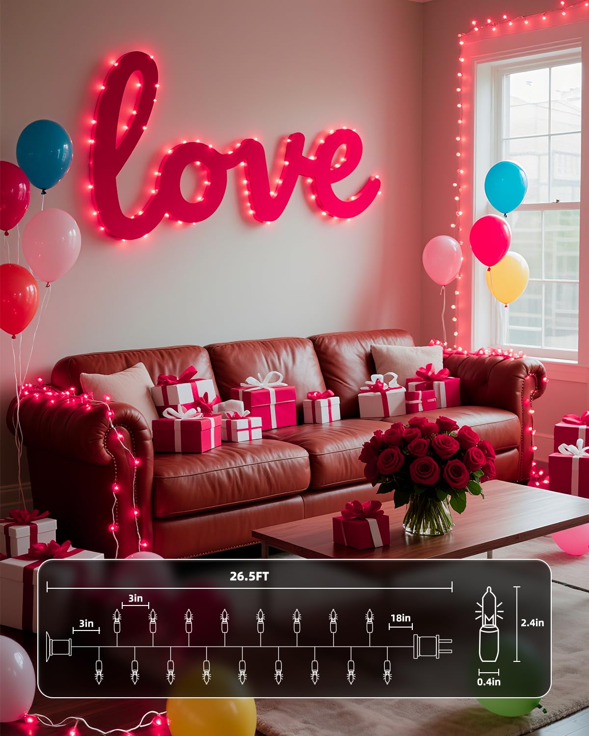 Brightown Pink Mini String Lights  100-Count 26.5Ft Incandescent Bulb Valentine S Day Fairy Lights For Indoor Holiday Decoration  Christmas Tree Garland Wedding Party Multi-Use Decor  White Wire