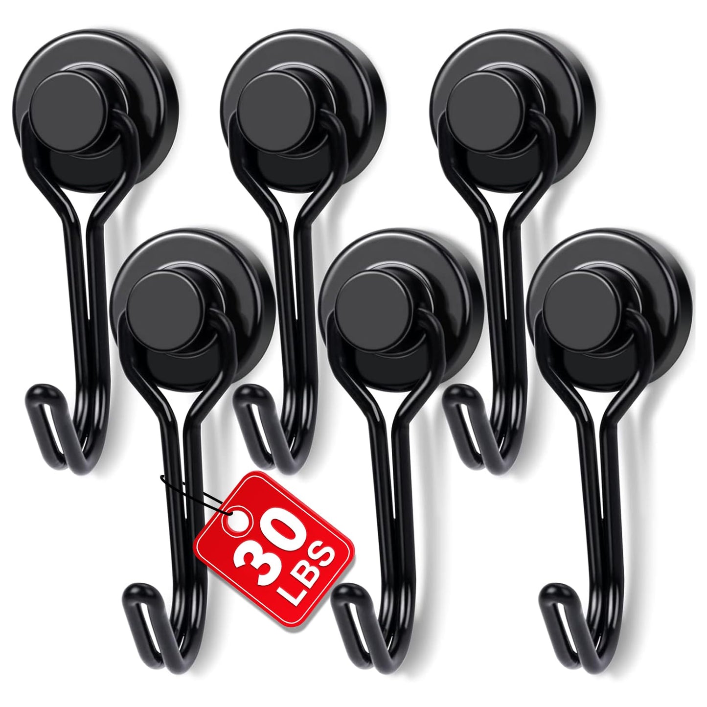 E BAVITE Magnetic Hooks, 30lbs+ Magnet Hook 2026 Cruise Cabin Ship Essentials Heavy Duty Strong Magnets Refrigerator Fridge Hanging for Classroom Beach Vacation Kitchen Grills Home 6pcs (Black)