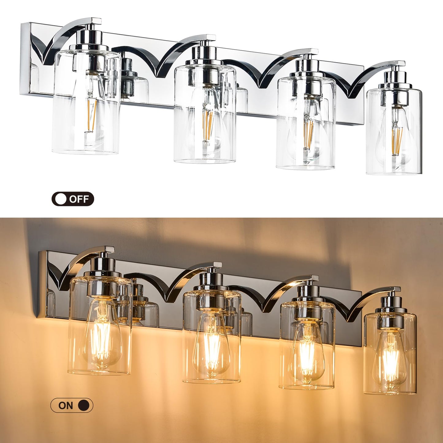 Alaislyc 4-Light Bathroom Light Fixtures Modern Chrome Vanity Lights For Bathroom Lighting Fixtures Over Mirror With Clear Glass Shade For Cabinet Mirror Bedroom Hallway