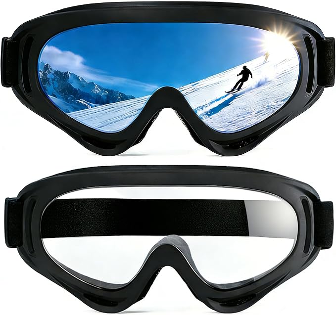 ActHose 2 Pack Professional Skiing Goggles for Men Women, Advanced Ventilation, Anti Fog Scratch Impact Resistant UV