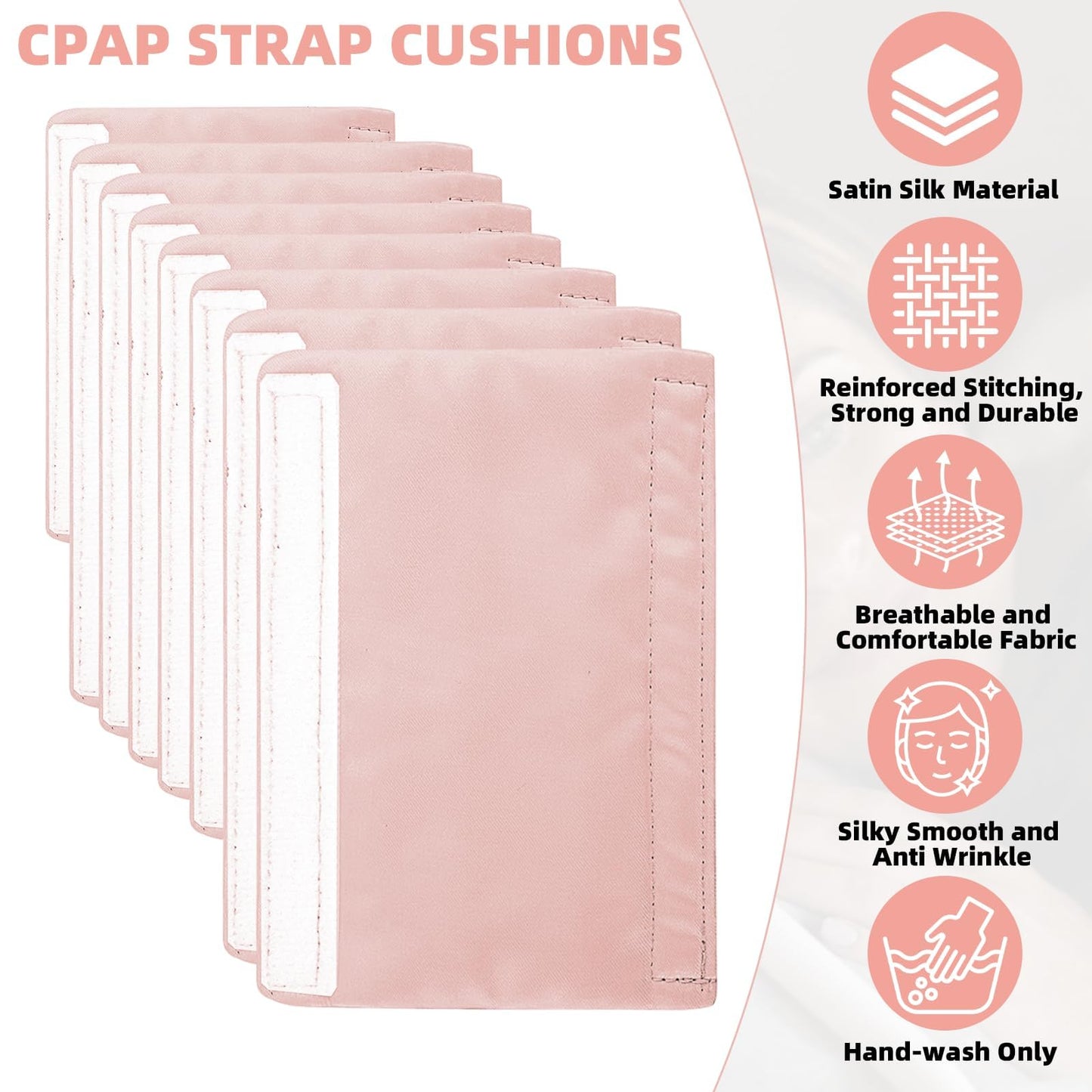 8 PCS Satin CPAP Strap Covers, Comfortable CPAP Mask Strap Covers, Silky CPAP Hair Protector to Fit Airfit f20 Headgear, Anti Wrinkle CPAP Mask Cushions for Reducing Red Marks (Pink)