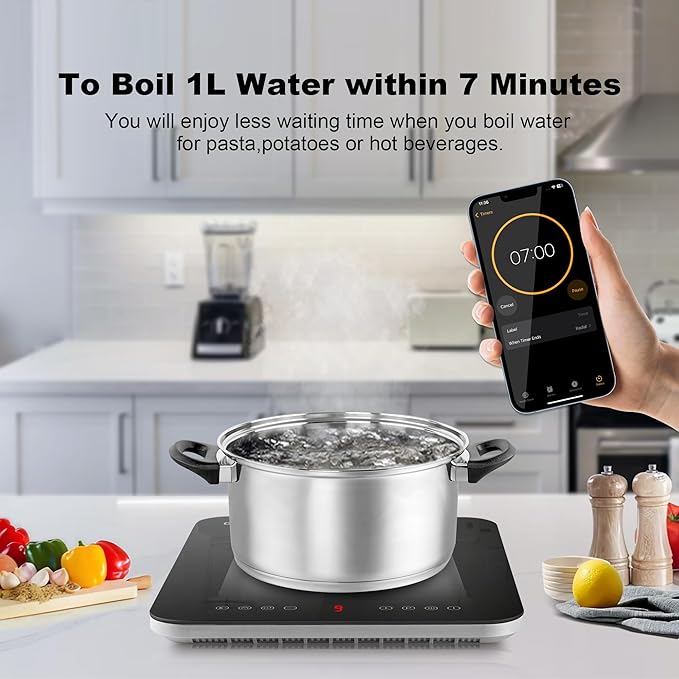 GIONIEN Portable Induction Cooktop 1200W,Single Hot Plate Countertop Burner 110~120V,Sensor Touch Electric Cooker,10 Power,0.94”Ultra Thin,6.69” Heating Coils,Child Safety Lock,Timer