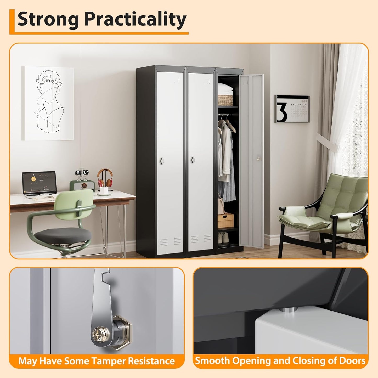 GAOMON Metal Locker, Metal Storage Locker with Shelves and Doors, Perfect for Employees and Students, Ideal for Offices, Schools, Gyms, Homes, and Garages, Assembly Required, Grey & Black
