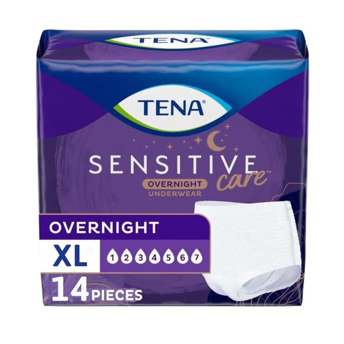 TENA Sensitive Care Overnight Incontinence Underwear for Women, Bladder Control, Postpartum, XL, 14 Count (Waist size 39in-52in)