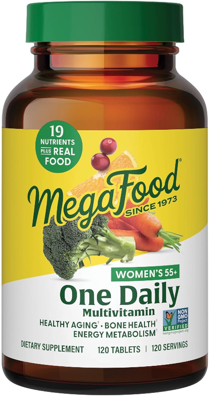 MegaFood Women's 55+ One Daily Multivitamin for Women - with Vitamin A, C, D3 & E for Optimal Aging Support - Plus Real Food - Bone & Immune Support Supplement - Vegetarian - 120 Tabs