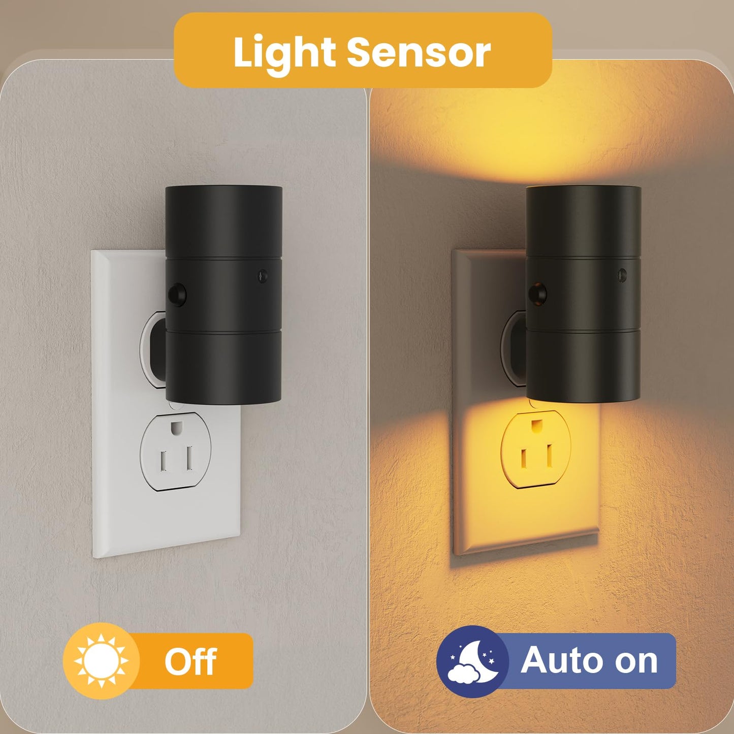 VOLISUN Night Light, Dimmable LED Plug-in, 0-100LM Brightness, Amber/3000K/4500K, 4 Pack, Black, Model XYD001