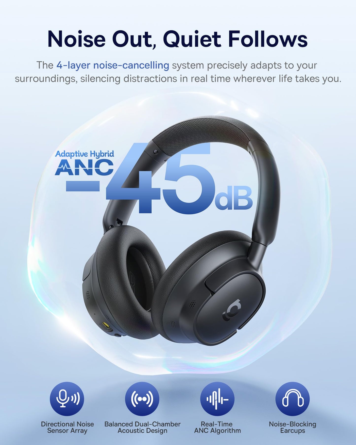 Baseus Bass BH1 NC Adaptive Active Noise Cancelling Headphones, Real-Time Adaptive Hybrid ANC, SuperBass 2.0, LDAC Hi-Res Sound, 80H Playtime, 5-Mic AI Clear Calls, Comfortable Fit, Bluetooth 6.0