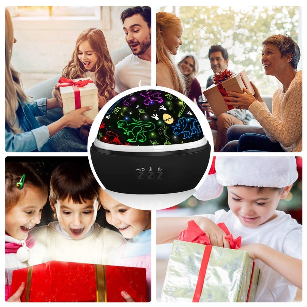 Dqmoon Dinosaur Night Light For Kids  Projector With 8 Colors  360 Rotation  Safe Materials  Ideal Birthday Gift