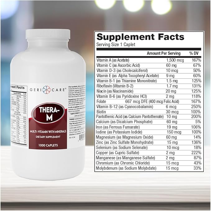 GeriCare Thera High Potency Multivitamin with Mineral Caplets, Nutritional Supplement, 1000 Count (Pack of 1)