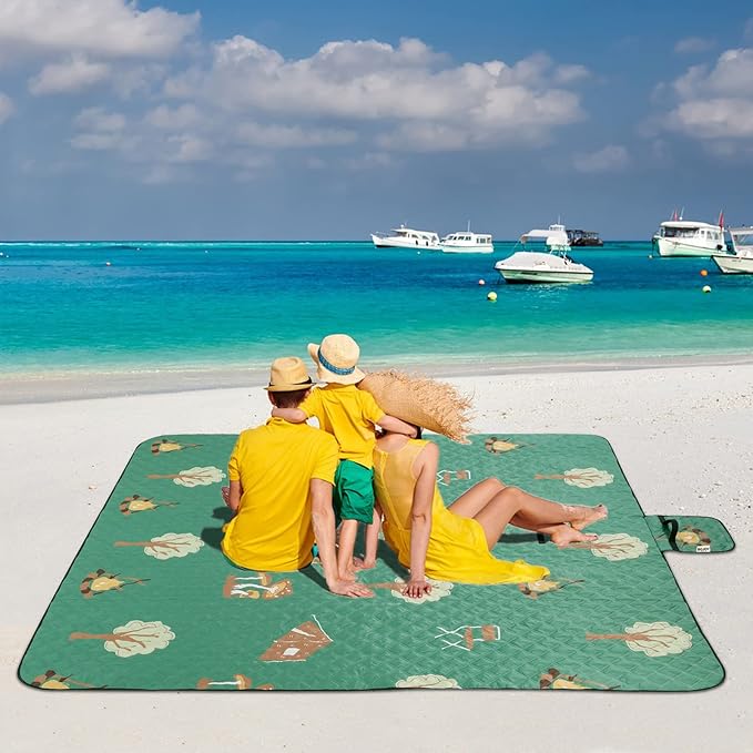 Large Waterproof Sandproof Picnic Blanket - Foldable Outdoor Blanket with Carry Strap - Lightweight - Fits 2-4 Adults - For Beach, Camping, Grass, Lawn, Park