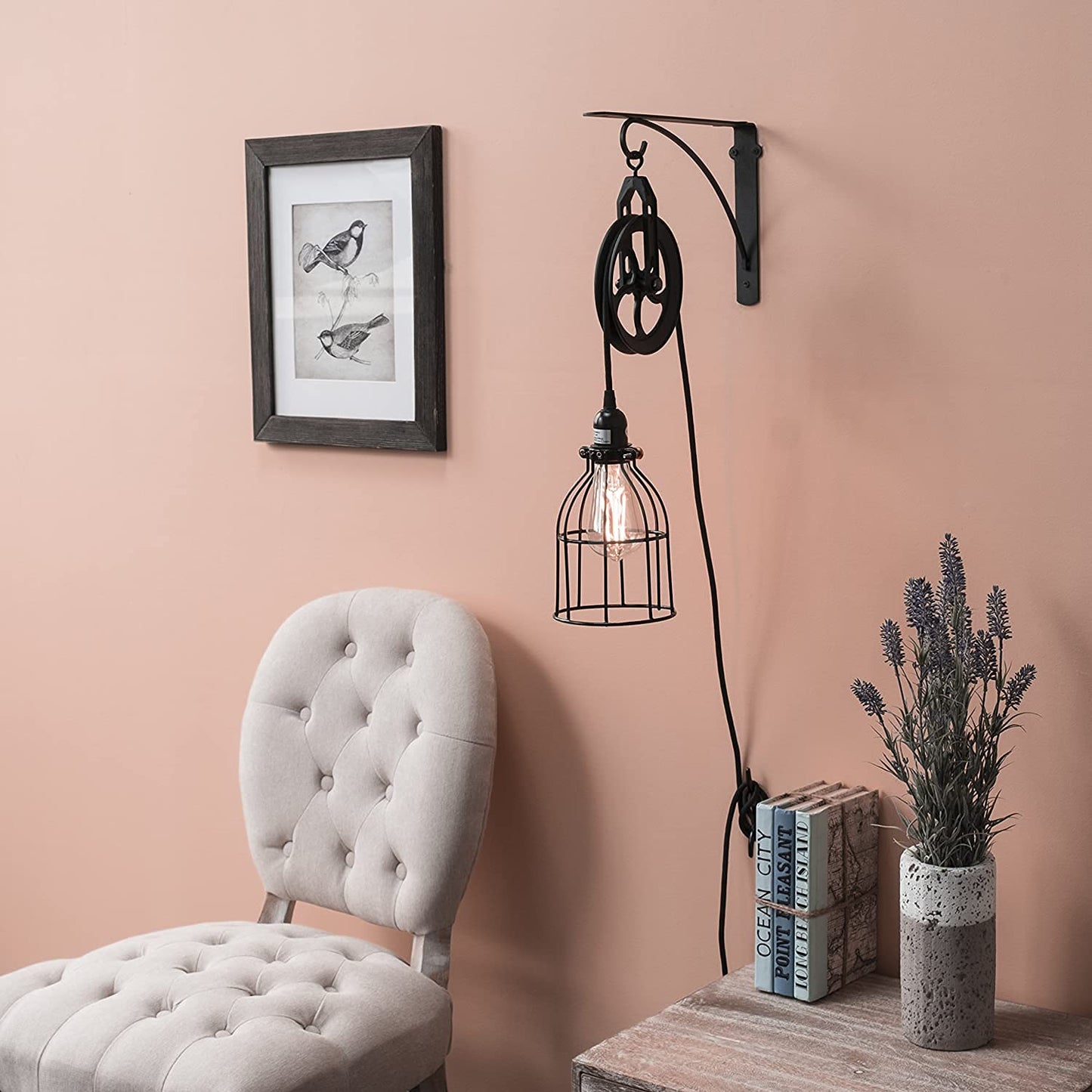 Rustic State Vintage Industrial Farmhouse Pulley Wall Mount Lamp RT132 Black