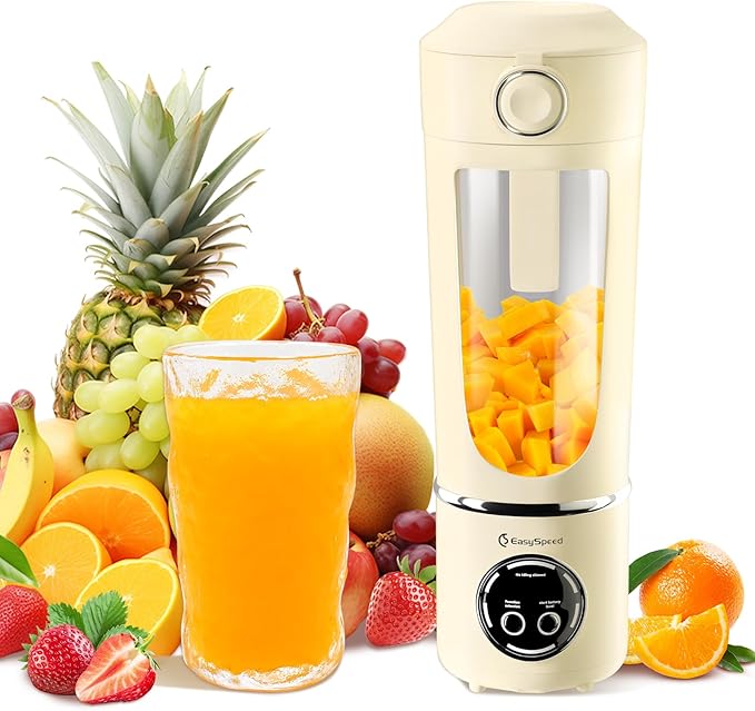 Portable Blender, Electric USB Type-C Juicer 3 Cup, 24 OZ BPA Free, Personal Juicer Shakes with Spout Lids, Smoothies Blender for Home, Kitchen, Office, Gym, Yellow