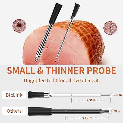 Bluetooth Wireless Meat Thermometer 3.9mm Ultra-Thin Probe NIST Accuracy Certification 800FT Range Monitor Temperature for BBQ,Grill,Kitchen,Sous Vide,Oven,Smoker