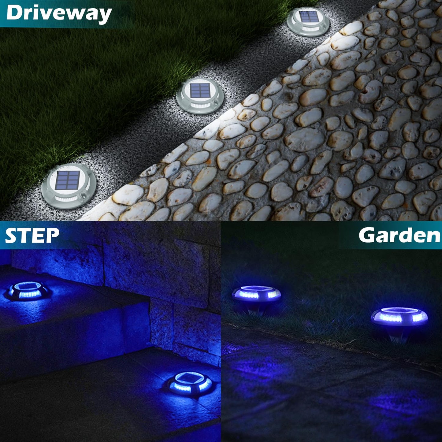 Siedinlar Solar Driveway Lights Outdoor 4 Modes 40 Leds Marine Dock Light Deck Driveway Markers Waterproof For Garden Step Ground Walkway Pathway Yard  Blue/White Dynamic Lighting (1 Pack)