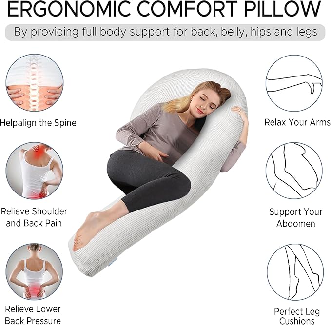 Body Pillow for Adults - Soft Long Bed Pillows Insert for Sleeping - Shredded Memory Foam and Removable Washable Cover - Swan Shaped Side Sleeper Pregnancy Pillow 49 Inch (Grey)