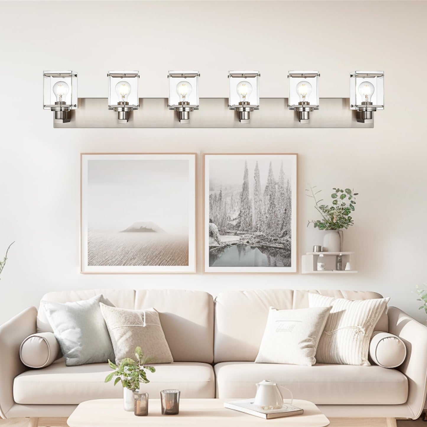 Winshen 6-Lights Brushed Nickel Bathroom Light Fixture Over Mirror  Modern Wall Sconce With Clear Glass Shades  E26 Bulb Base Vanity Lighting For Over Mirror Kitchen
