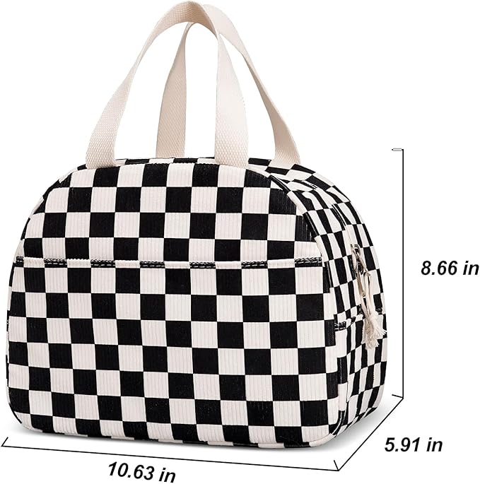 Lunch Box for Women,Cute Corduroy Lunch Tote Bag,Reusable Insulated Lunch Box,Large Capacity Cooler Bag with Compartments for Work, Picnics or Travelling