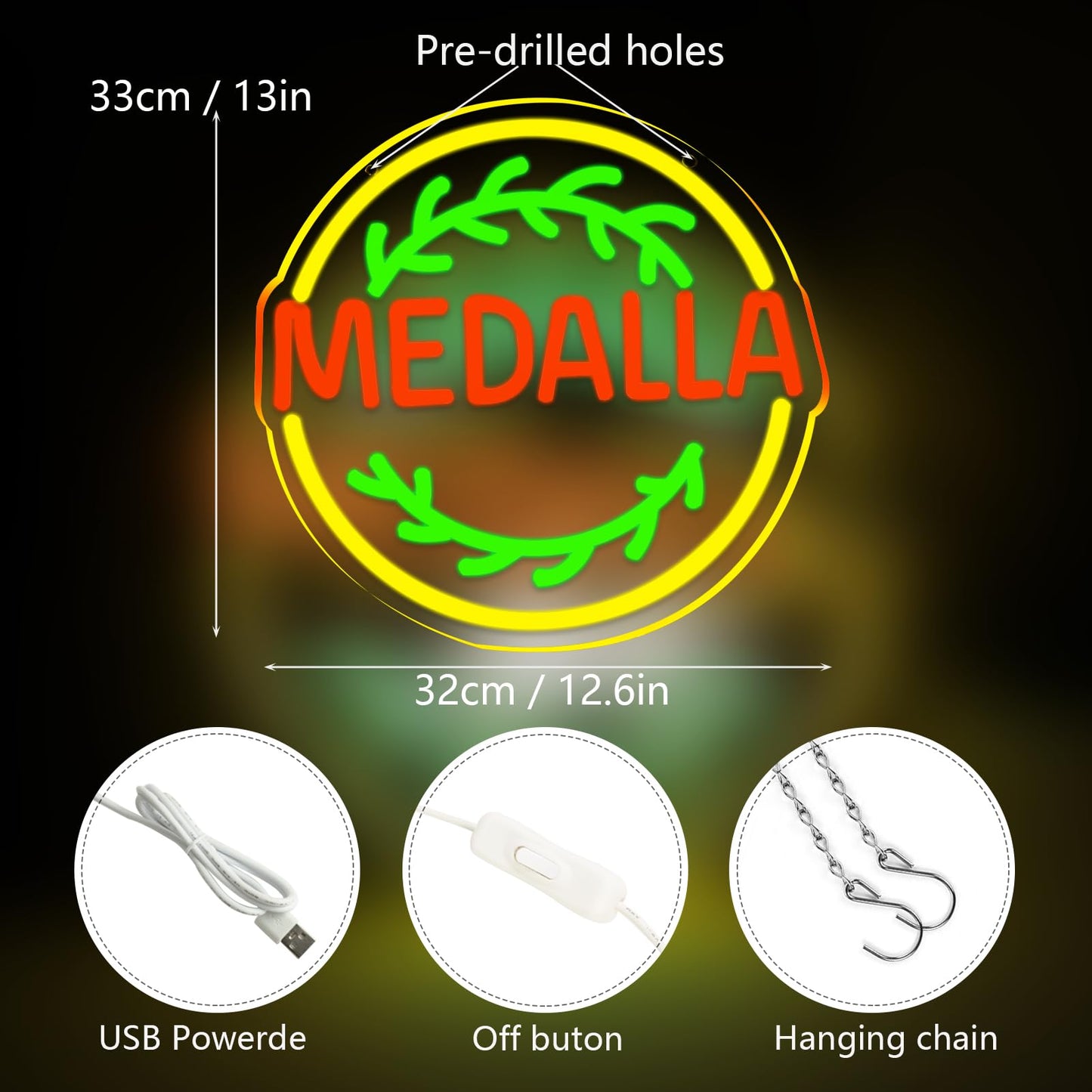 Wonderfullife malt-inspired Light Neon Signs For Medalla In Bar Pub Club Or Garage Bright Led Light For Home Bar And Man Cave Decor Wall Art Lighting For Restaurant Easy Hanging.