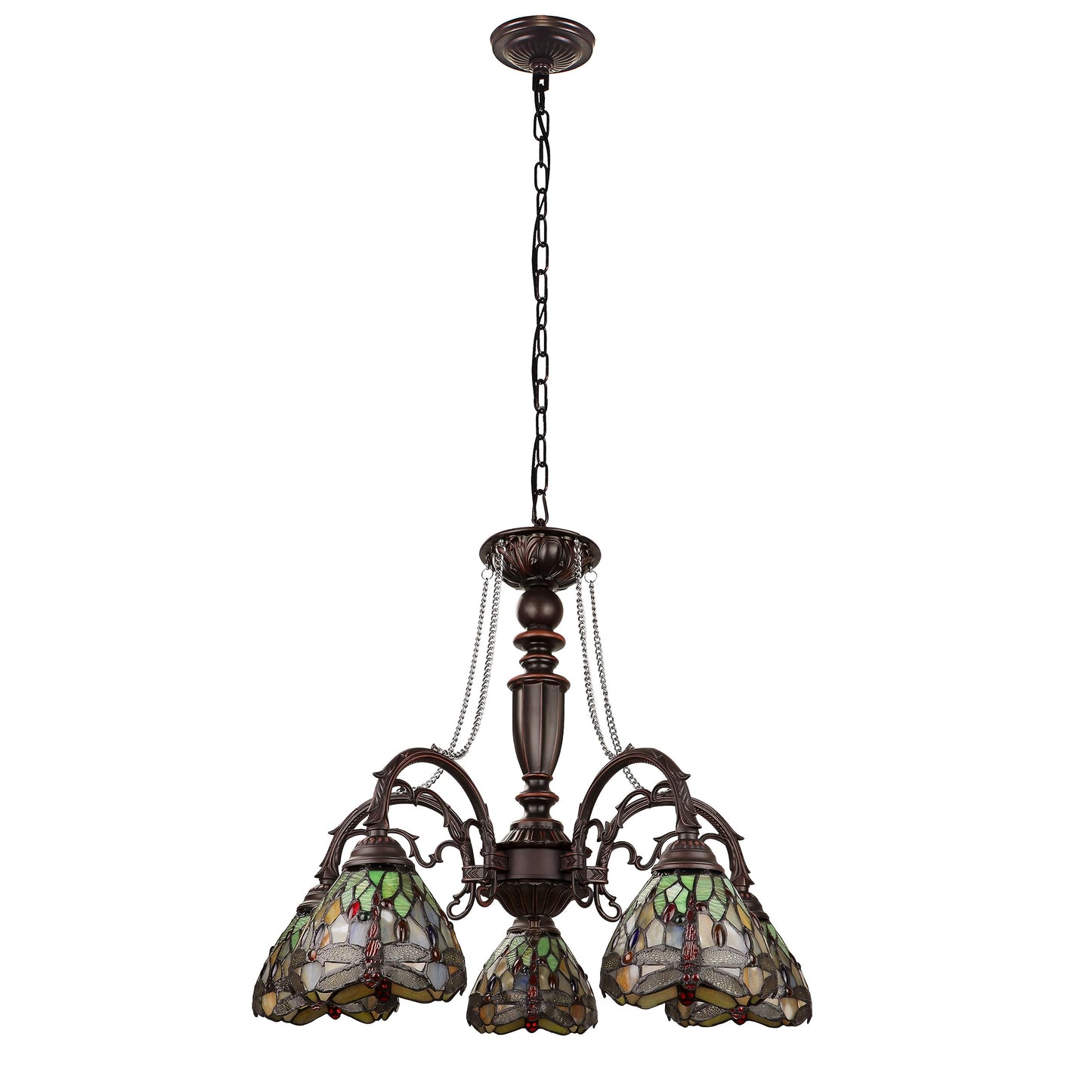 Chloe Lighting ANISOPTERA 5-Light Chandelier Antique Dark Bronze 27in Wide Glass Multicolor Model CH32825DB27-DC5
