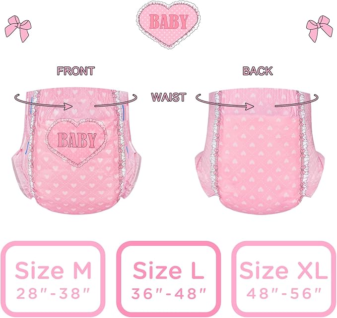 Littleforbig Printed Adult Brief Diapers 10 Pieces - Blushing Baby Pink(M)