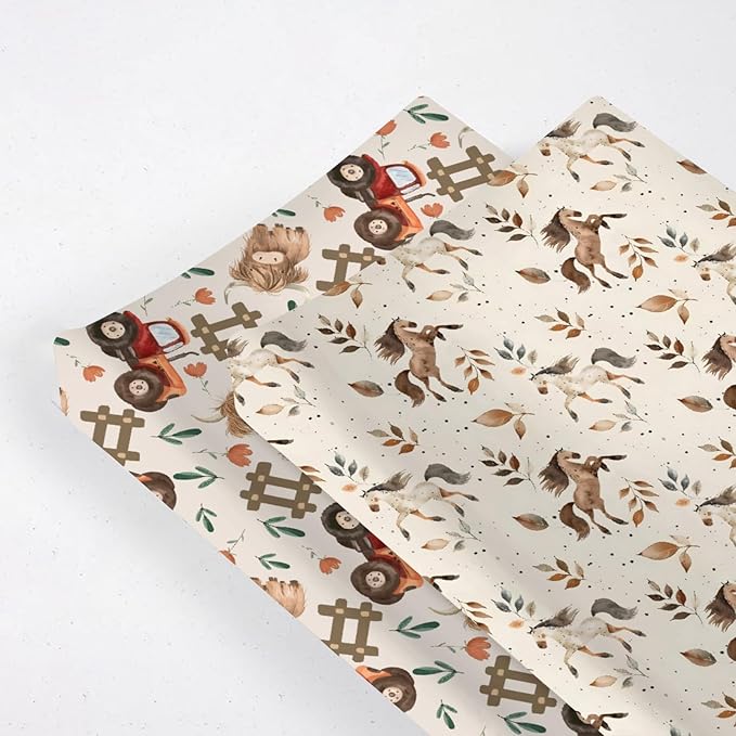 Soft 2 Pack Farm Animals Horse Leaves Highland Cow Tractor Pattern Baby Changing Pad Covers for Infant Newborn, Unisex Western Nursery Fitted Diaper Changing Table Pad Mat Sheets for Boys Girls-16x32