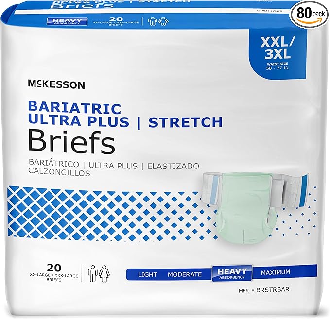 McKesson Ultra Plus Stretch Briefs, [80 Count], XXL/3XL, 58-77 in. Incontinence Adult Diapers, Heavy Absorbency, Unisex, Disposable, Elastic Leg Gathers and Contoured Fit for Men and Women