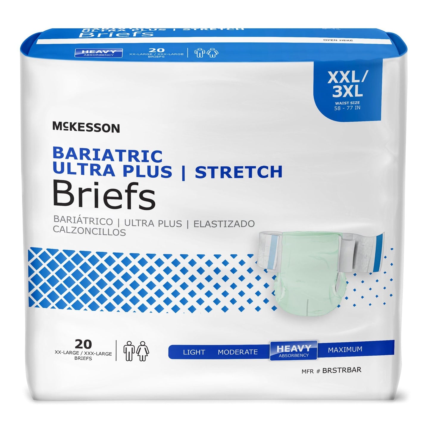 McKesson Ultra Plus Stretch Briefs, [20 Count], XXL/3XL, 58-77 in. Incontinence Adult Diapers, Heavy Absorbency, Unisex, Disposable, Elastic Leg Gathers and Contoured Fit for Men and Women