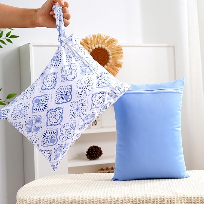 2Pcs Baby Wet Dry Bags for Cloth Diaper,Waterproof Reusable Travel Bags, Beach, Pool, Gym Bag for Swimsuits, Beach Vacation Essentials (Plain Pattern)